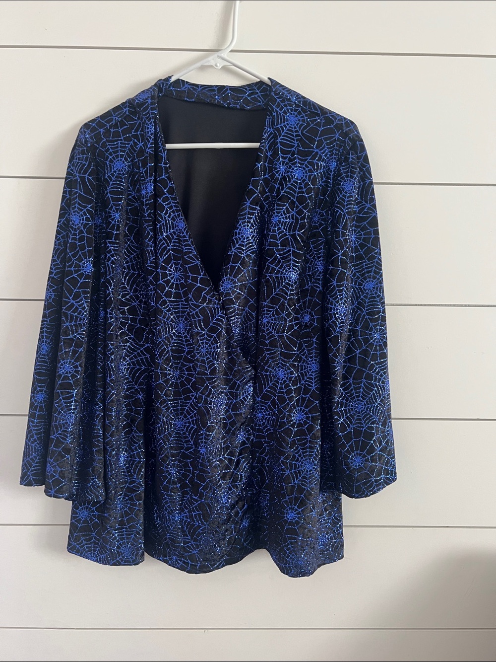 Halloween awesomeness Blue Spiderweb Sequin Wrap Top